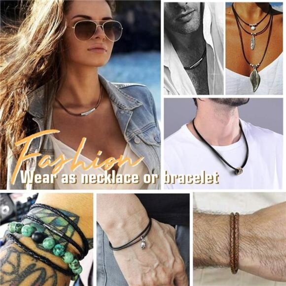 Waterproof Braided Leather Cord Chain Necklace,Men Women DIY Woven Wax RopeChain - Picture 2 of 7